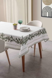 Hermia Eucalyptus 230 Mantel de Algodón Verde y Blanco 150 x 230 cm